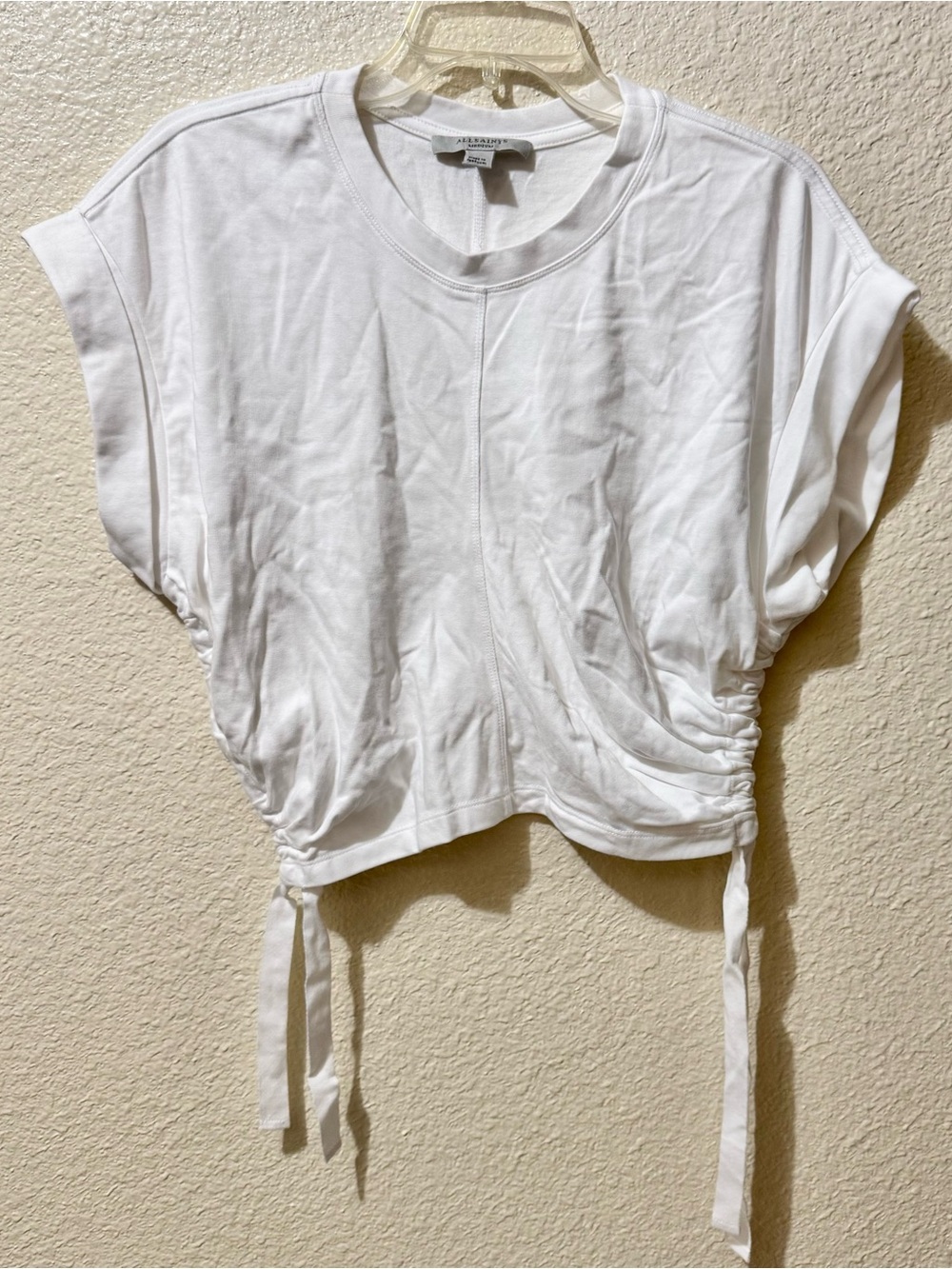 All Saints drawstring side scrunch white t-shirt M